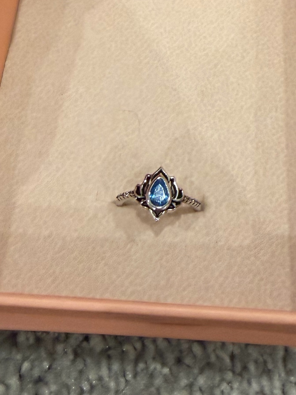 Olivia Jewelry Silver Lotus Teardrop Blue Stone Ring - Women Jewelry size 7